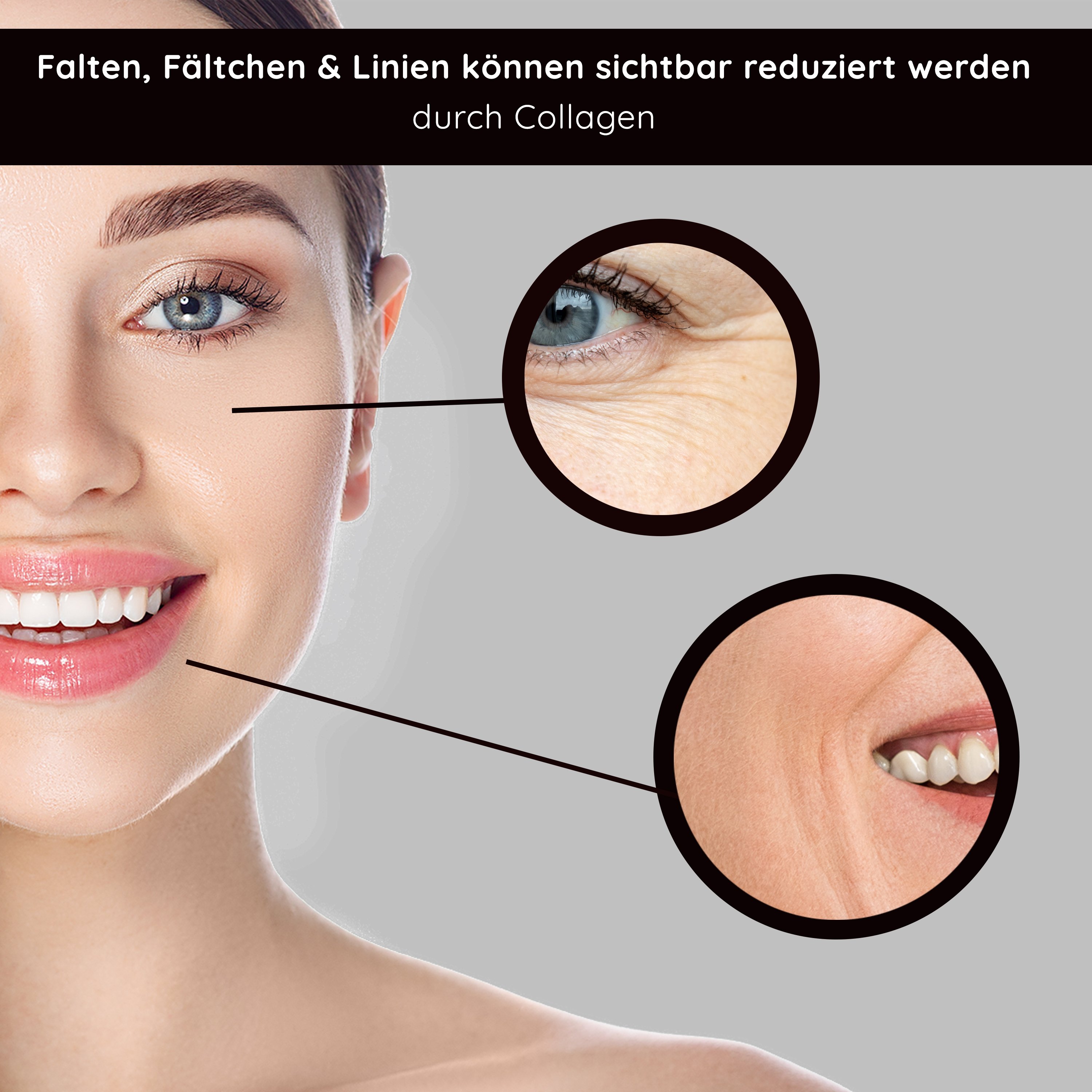Portrait of a woman presenting the rejuvenating effects of RAU Cosmetics Collagen Serum with Trylagen.