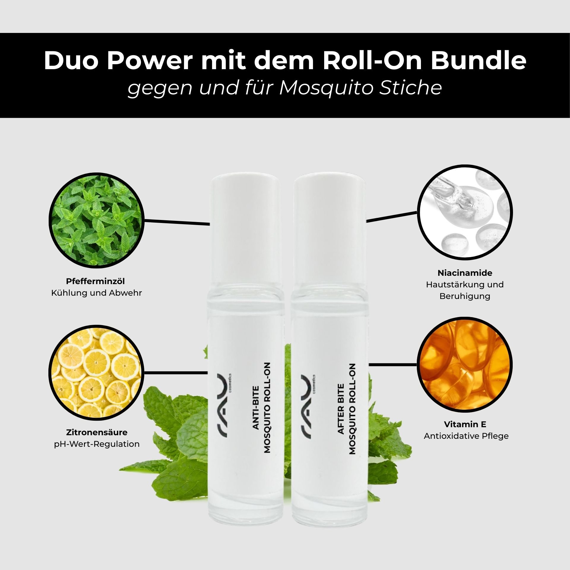 RAU Mosquito Set Roll-On bottle — Convenient application for on the go.