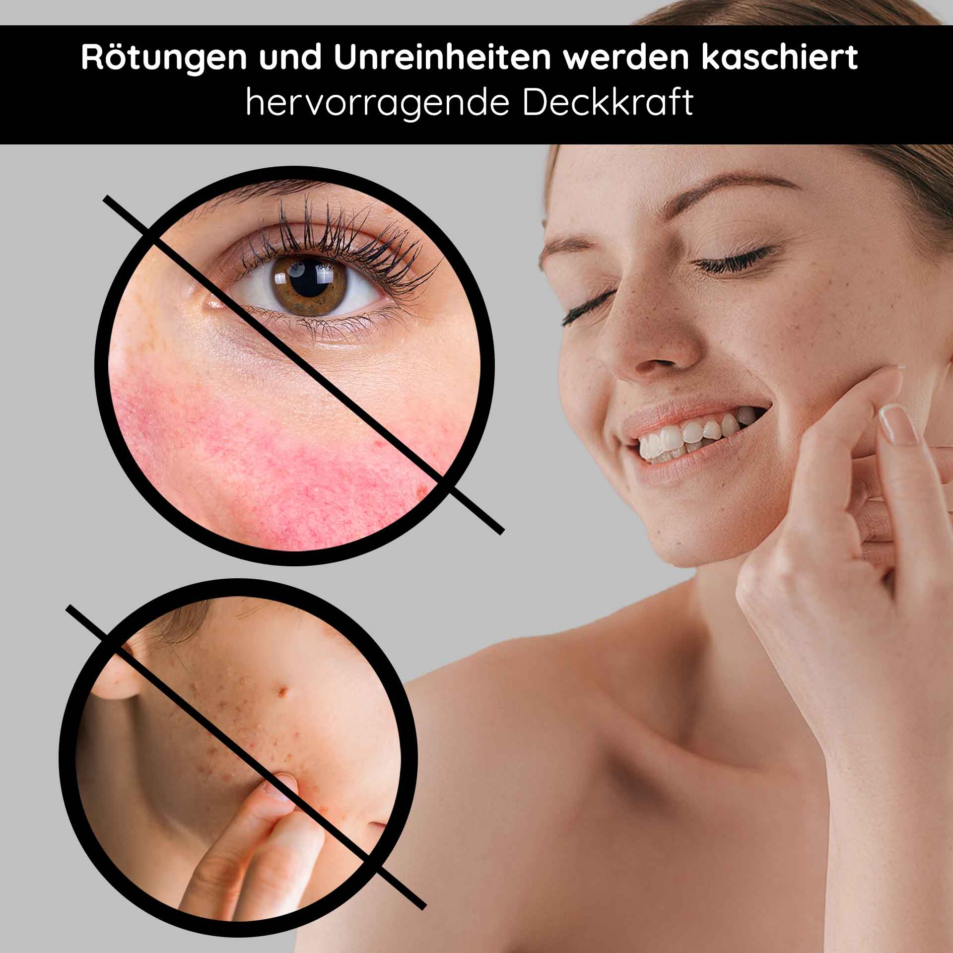 BB Cream Perfect Care Light 75 ml SPF12 Make-up & Care Rötungen und Unreinheiten kaschiert mit hervorragender Deckkraft, Darstellung von Hautpflegeeffekten der RAU Cosmetics BB Cream.