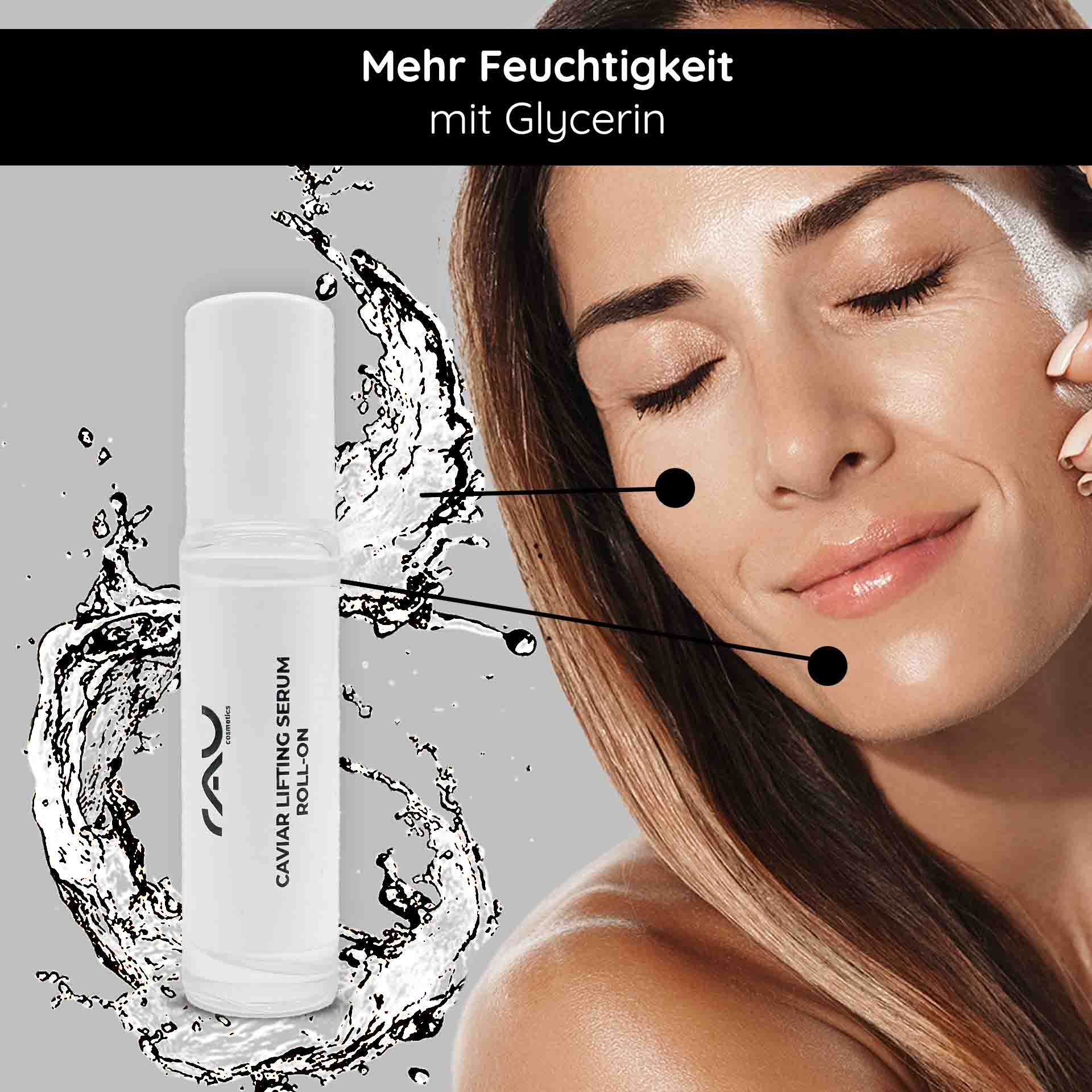 Caviar Lifting Serum Roll-On 10 ml with reproage & caviar extractTriple Hyaluronic Serum Roll-On 10 ml with triple hyaluronic acids RAU Cosmetics Caviar Lifting Serum Roll-On 5 ml – Anti-Aging-Konzentrat mit Kaviarextrakt und reproage™ Peptiden zur Porenverfeinerung, Glättung und Lifting-Pflege für reife Haut