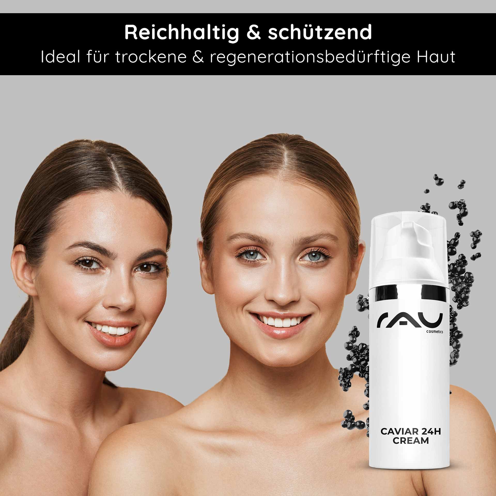 RAU Caviar 24h Cream — Luxus Anti-Aging Pflege für strahlend schöne, vitale Haut bei zwei lachenden Frauen