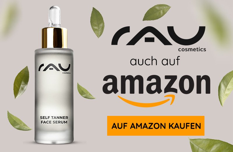RAU Cosmetics Selbstbräuner Gesichtsserum in Glaspipette mit goldenen Akzenten, erhältlich auf Amazon.