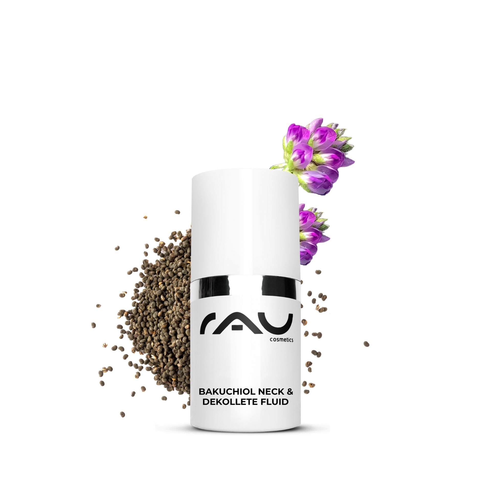 Travel size: Bakuchiol Neck & Decollete Fluid 15 ml, ideal for on the go.