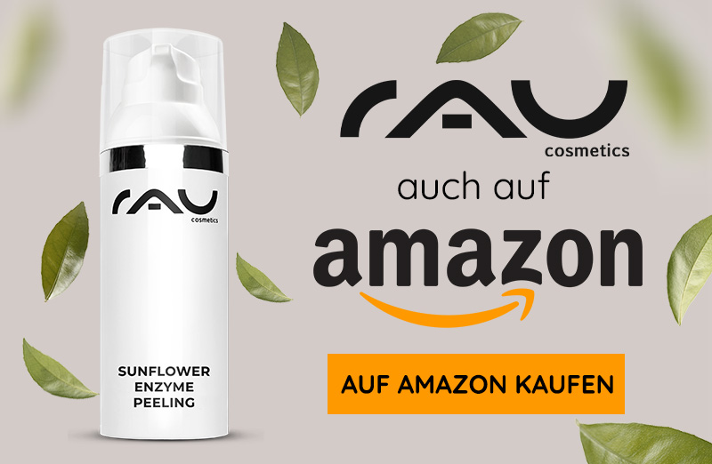 RAU Cosmetics Sunflower Enzyme Peeling in eleganter weißer Pumpverpackung mit grünen Blättern, erhältlich bei Amazon.