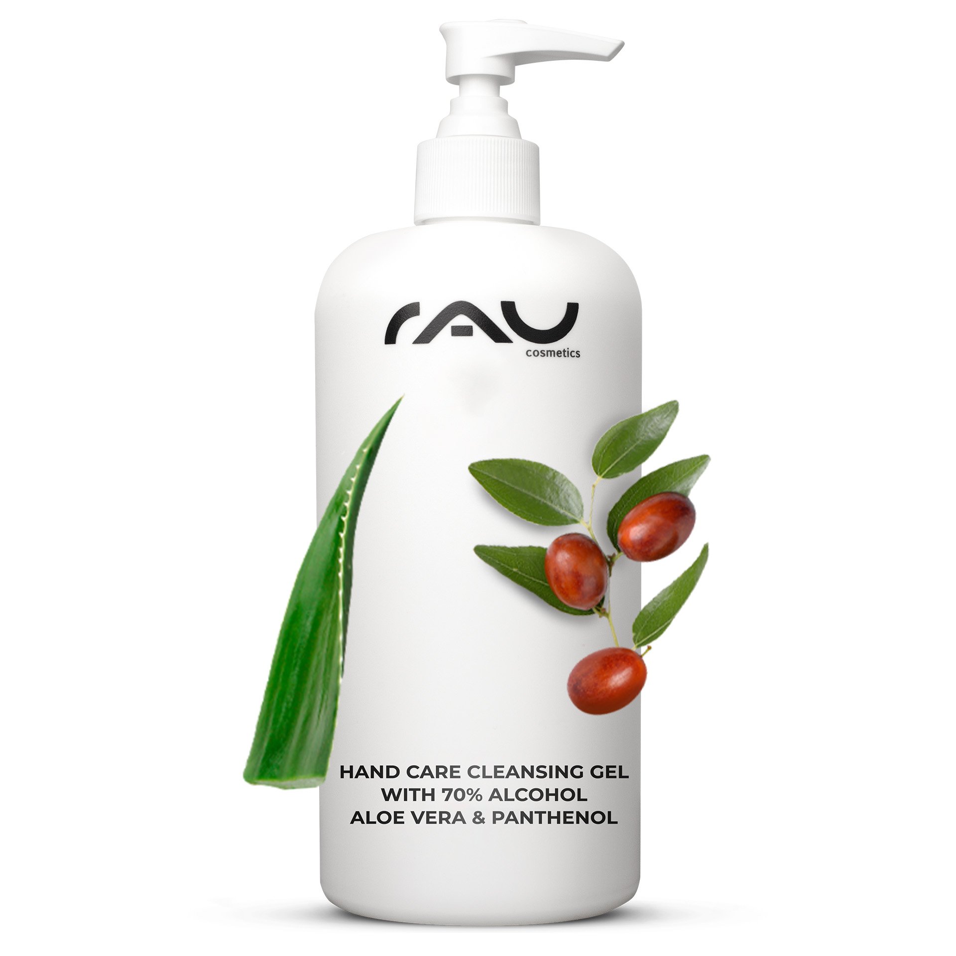 Product bottle of Hand Care Cleansing Gel 500 ml disinfection & care in an elegant design.