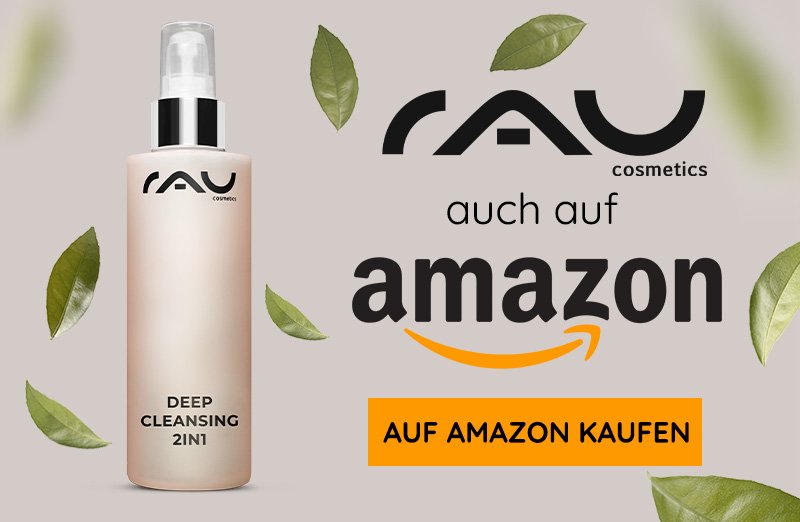 RAU Cosmetics Deep Cleansing 2in1 Gesichtswasser in eleganter Sprühflasche mit grünem Blattdesign, erhältlich bei Amazon.