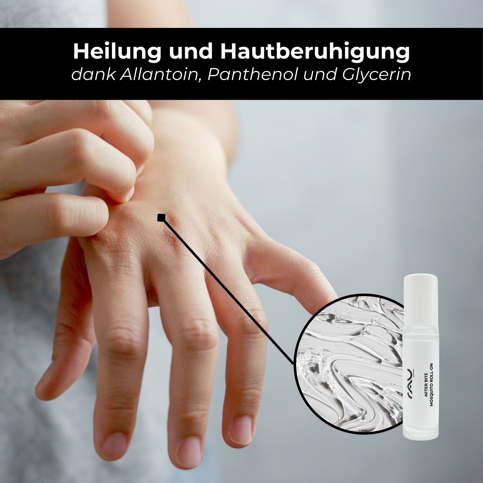 Applying the Mosquito Roll-On to the wrist for effective bite care.