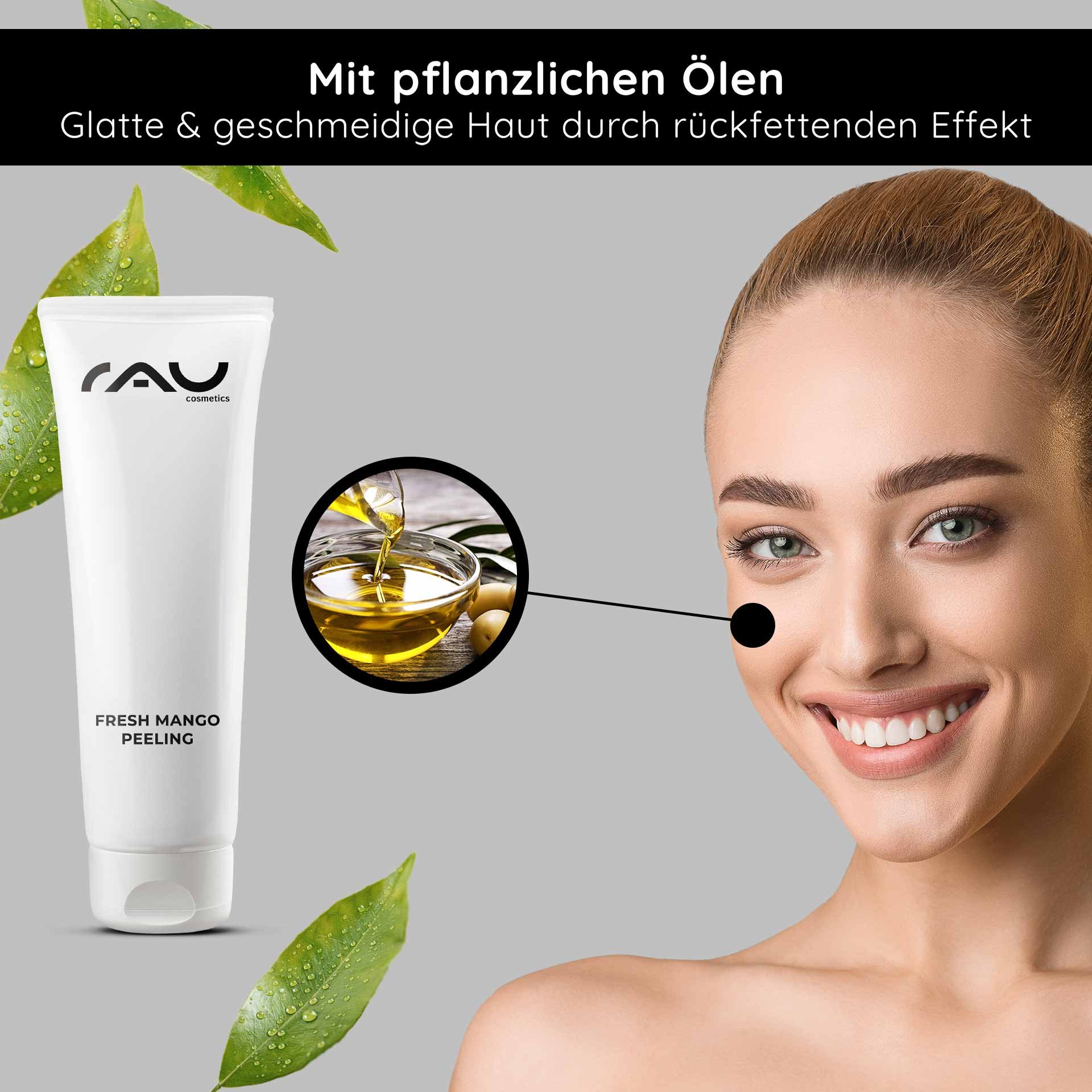 RAU Fresh Mango Peeling Verpackung — 75 ml Tube mit Produktdetails