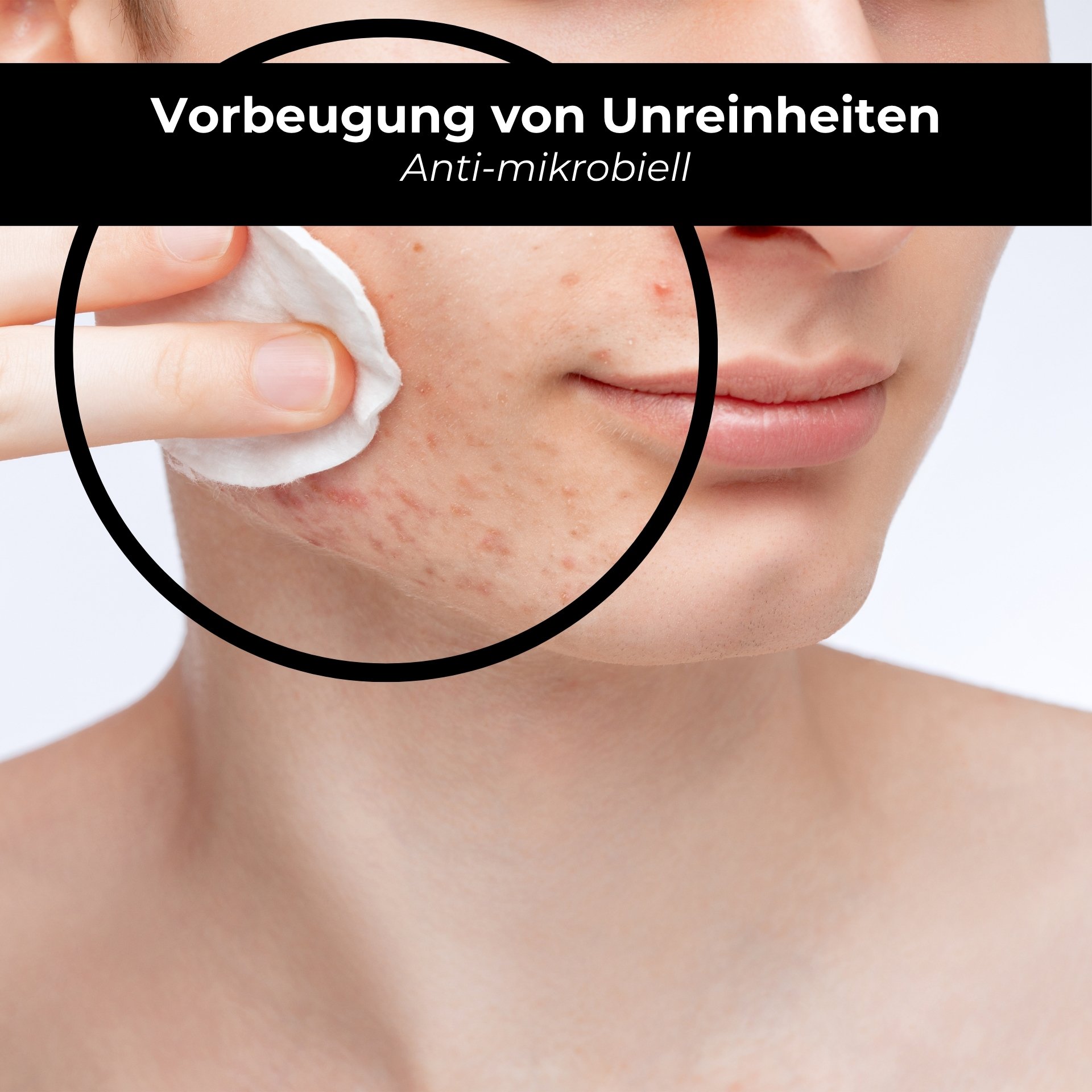 Woman applies the Purifying Tonic with a cotton pad to her face and neck.