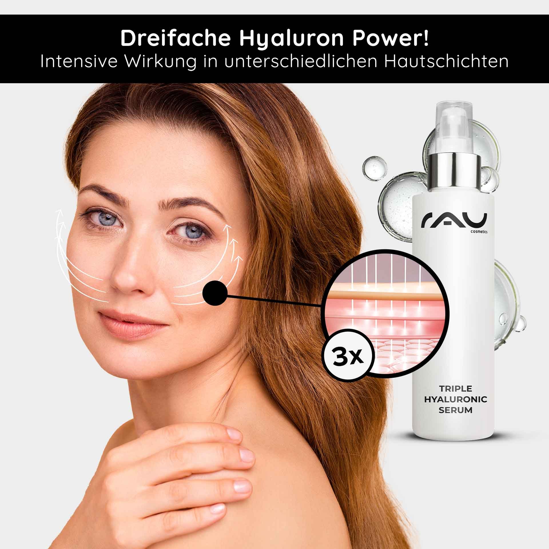 Intensive hydration: A model presents her smooth skin after applying the Triple Hyaluronic Serum.