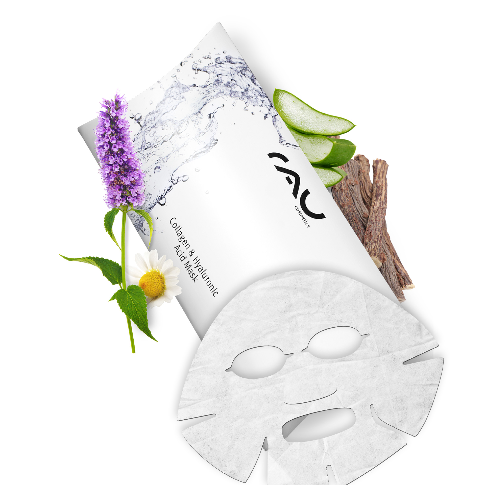 Collagen & Hyaluronic Acid Mask Fleece Mask - Pack of 10 Kräuterig, Kräuter, Pflanze, Blume, Werbung