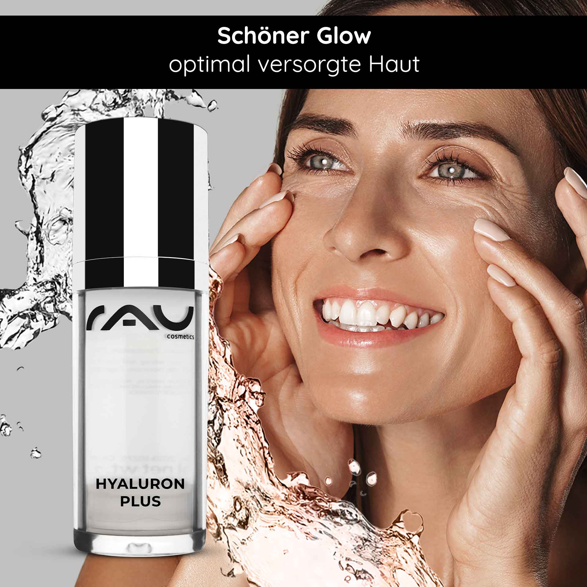 Hyaluron Plus 30 ml Instant Lifting Gel RAU Cosmetics Hyaluron Plus 30 ml – Gesichtsserum mit hoch- und niedermolekularer Hyaluronsäure für intensive Feuchtigkeit und Soforteffekt. Abbildung des Produkts in einem eleganten Airless-Spender mit transparentem Gel.