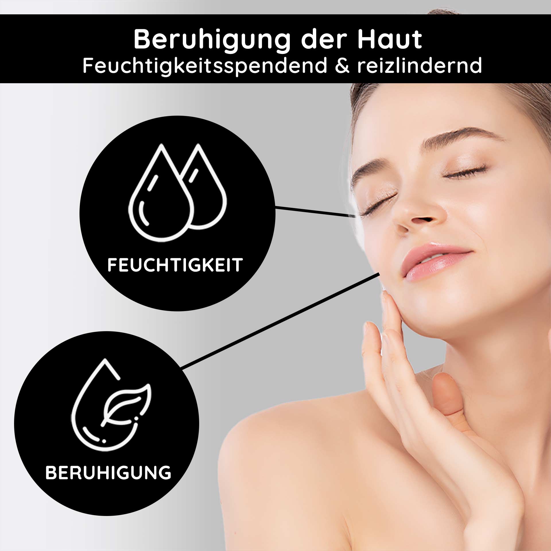 Silver Facial Washgel 200 ml Microsilver Cleanser Frau mit sanfter Gesichtspflege, betont Feuchtigkeit und Beruhigung, grafische Elemente für RAU Cosmetics Silver Facial Washgel.