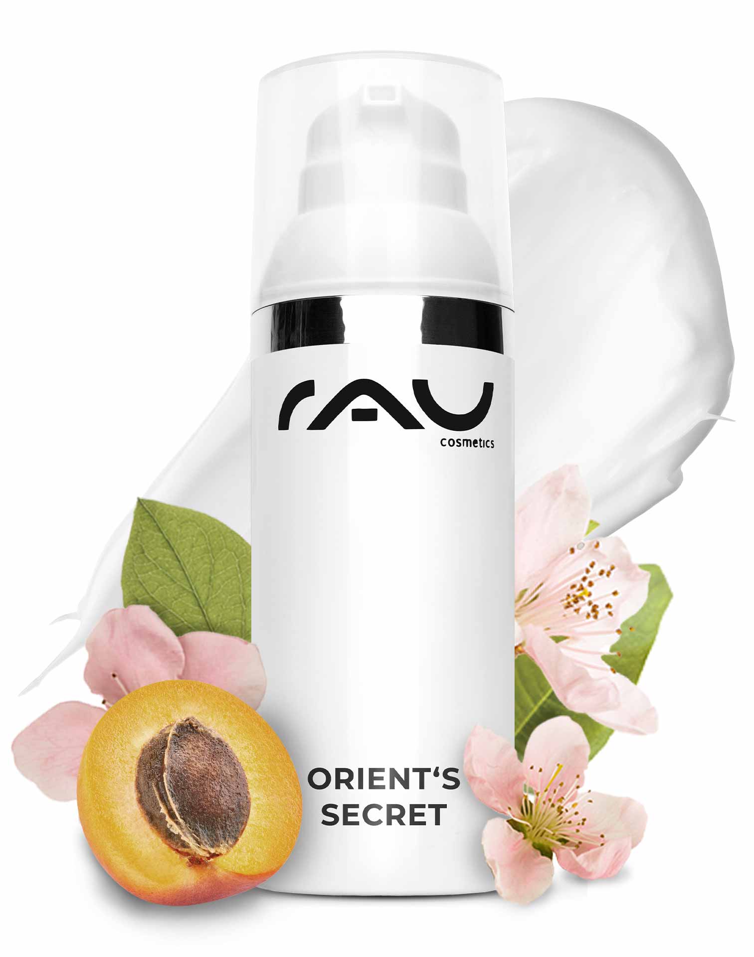 Orient's Secret 50 ml with Amethyst Powder RAU Cosmetics Orient's Secret Gesichtscremeflasche mit floralen Elementen und Pfirsich, fördert die Hautelastizität und Feuchtigkeitsversorgung für alle Hauttypen.