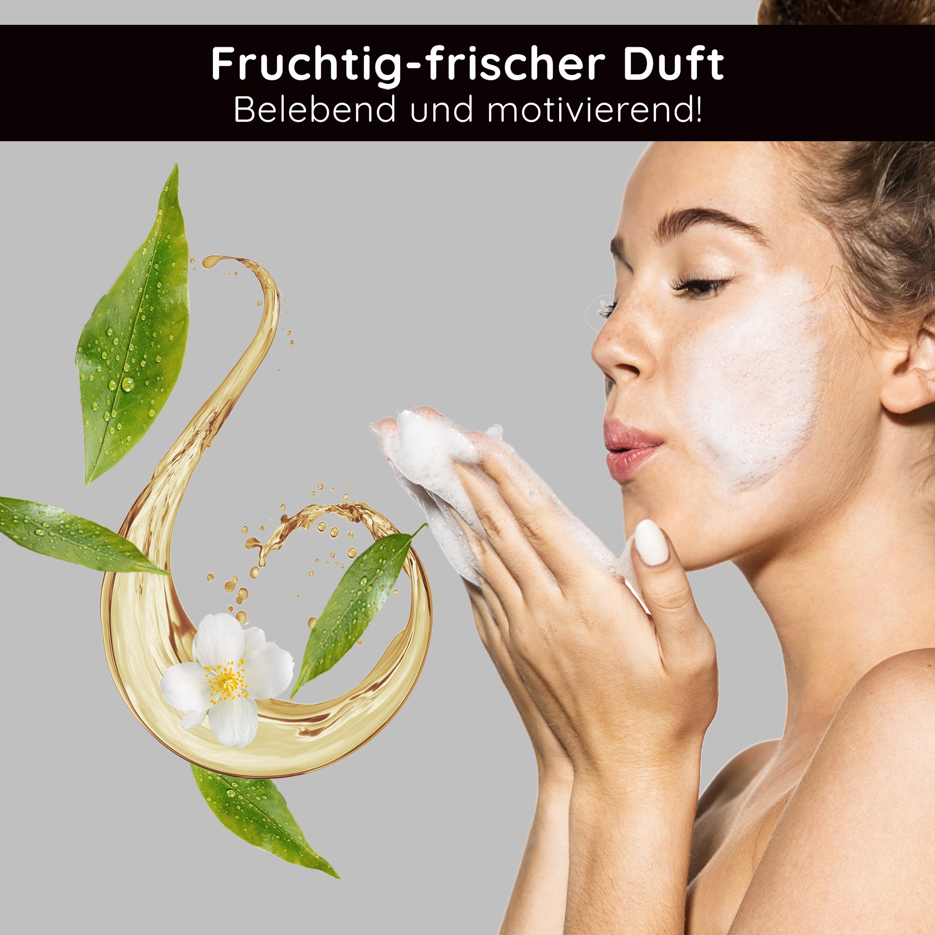 Woman cleanses her face with RAU Astaxanthin Cleansing Foam cleansing foam