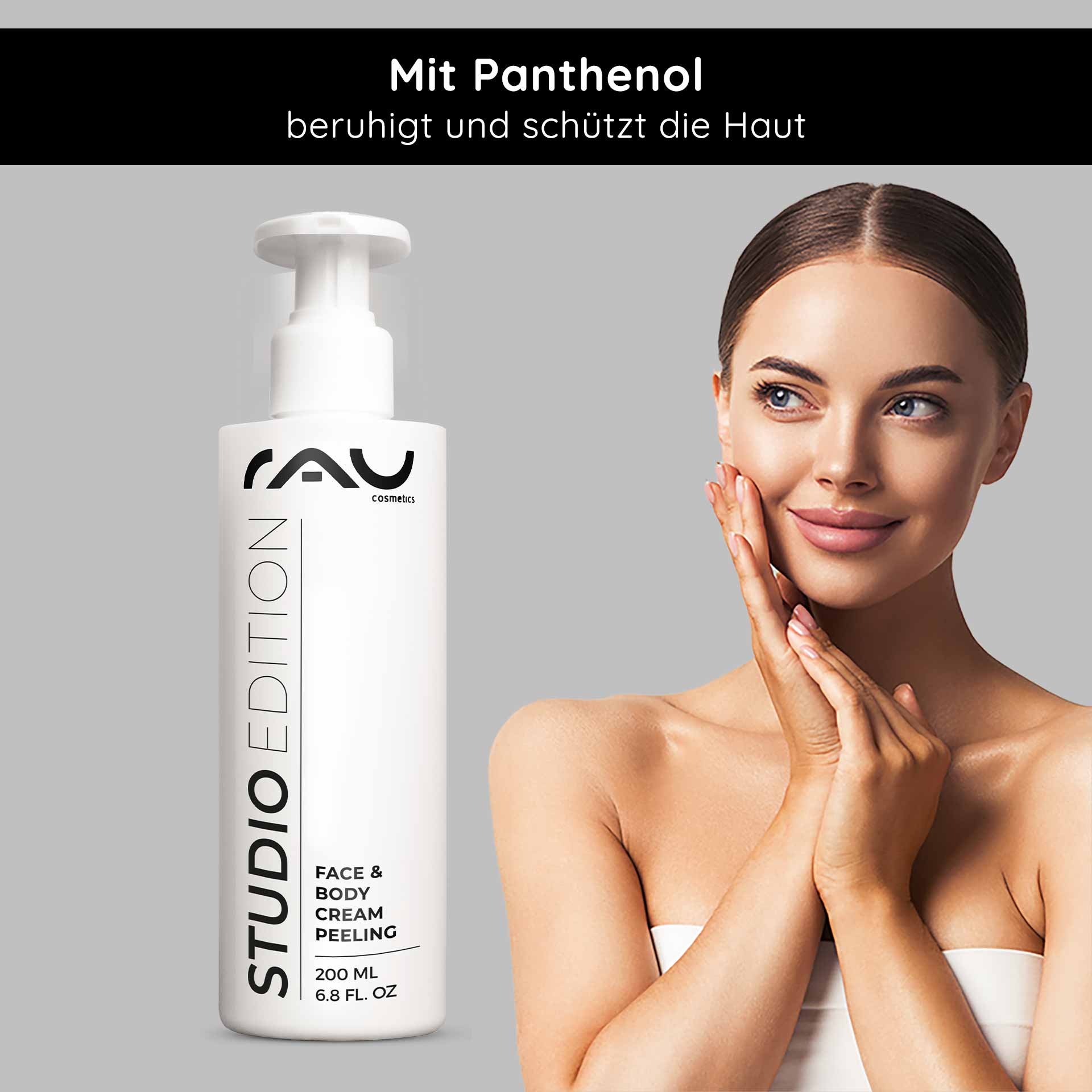 Face & Body Cream Peeling 200 ml Mechanical Peeling „RAU Cosmetics Studio Edition Face & Body Cream Peeling 200 ml Kabinenware – mechanisches Gesichts- und Körperpeeling mit natürlichen Schleifpartikeln, Lecithin, Mandelöl, Allantoin & Panthenol“
