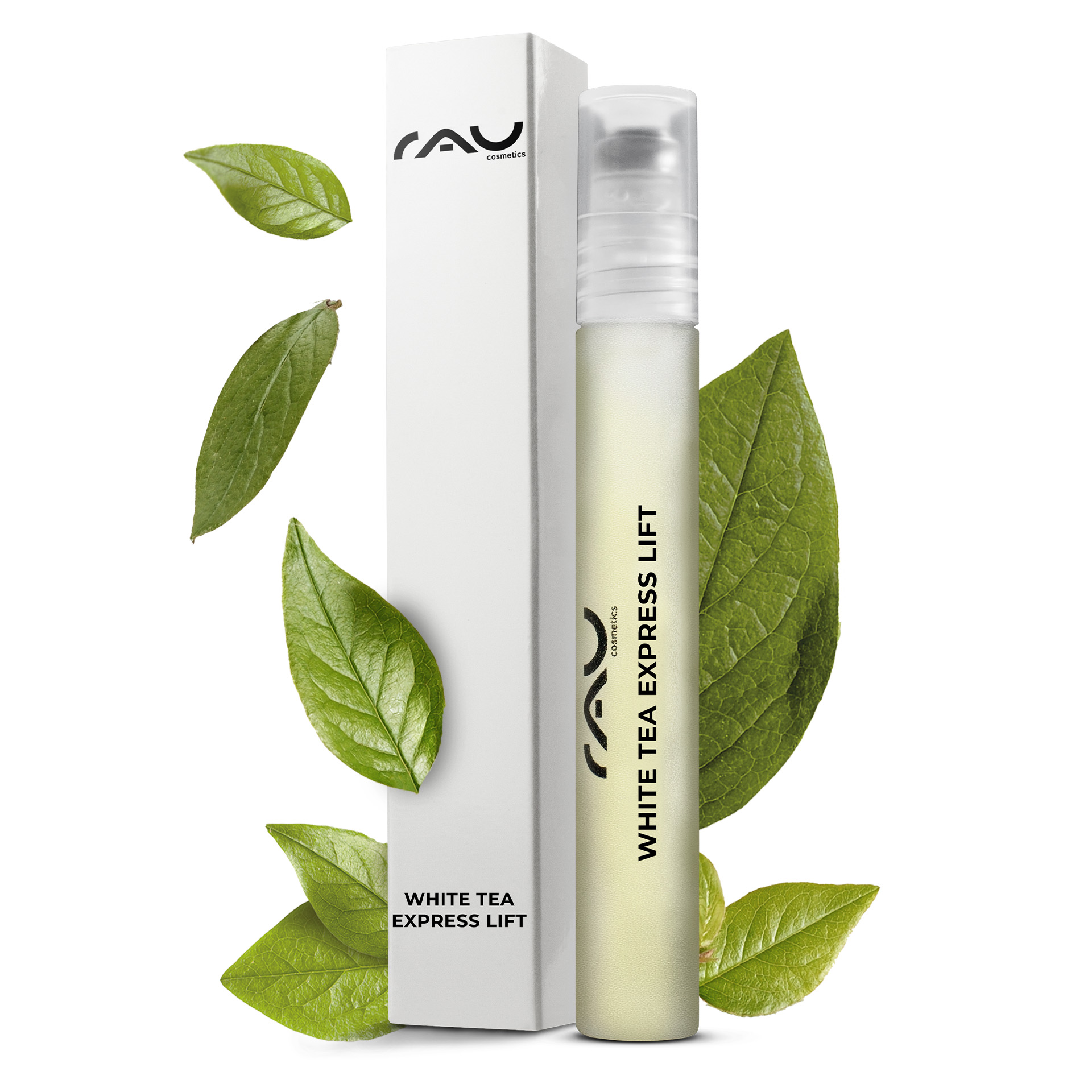 White Tea Express Lift Roll On Anti-Aging Serum in Roll-On Kräuterig, Kräuter, Pflanze, Flasche, Blatt